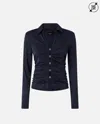 Pinko Shiny Blouse With Gathers And Open Back In Blu Tenebra