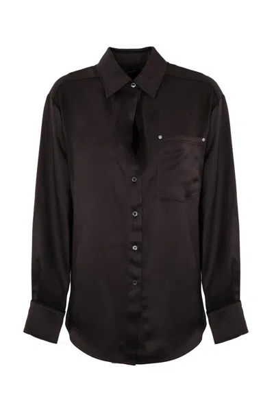 Pinko Shiny Bowl Shirt In Satin In Brown