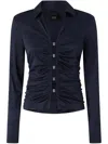 Pinko Shiny Blouse With Gathers And Open Back In Blue