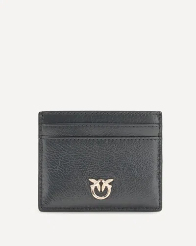 Pinko Shiny Leather Card Holder In Gray