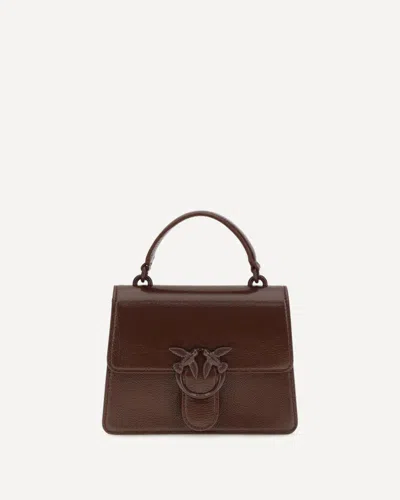 Pinko Shiny Leather Love One Top Mini Handbag In Brown