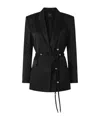 Pinko Glossy Satin Blazer With Belt And Sphere Accent In Black