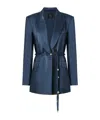 Pinko Glossy Satin Blazer With Belt And Sphere Accent In Blue