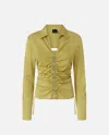 Pinko Shiny Shirt With Gathering And Back Opening In Shade Green
