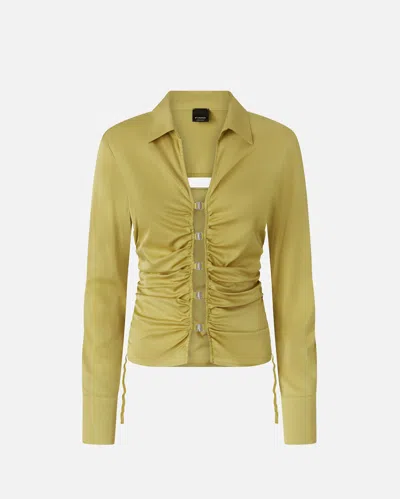 Pinko Shiny Shirt With Gathering And Back Opening In Shade Green