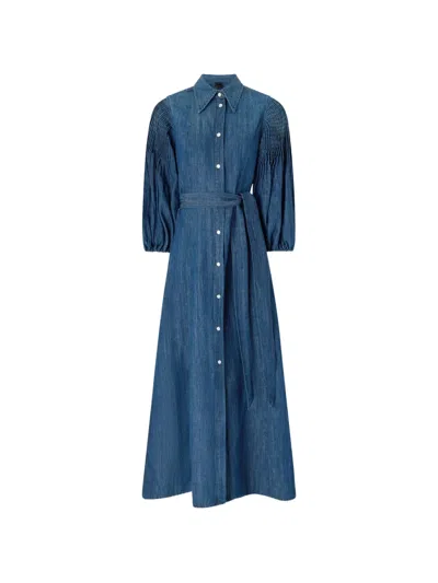 Pinko Shirred Belted Denim Dress In Black