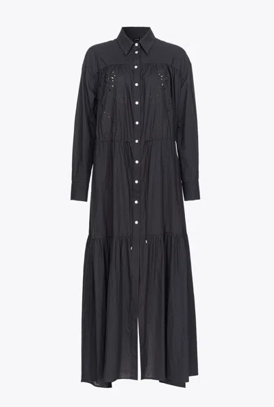 Pinko Shirt Dress With Rodeo Broderie Anglaise In Limo Black