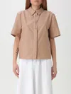 Pinko Brown Striped Shirt With Rounded Hem In Nude