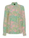 Pinko Spread-collar Abstract-print Shirt In Verde
