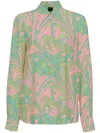 Pinko Abstract Pattern Printed Long Sleeved Shirt In Rosa E Verde