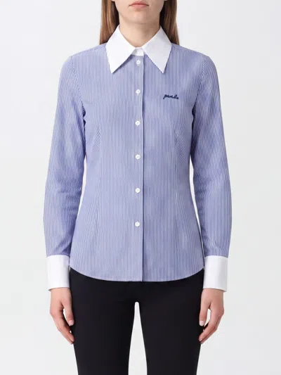 Pinko Striped Embroidered-logo Shirt In Blue