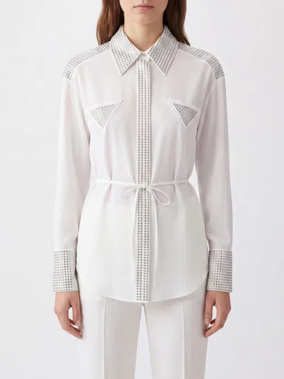 Pinko Poplin Shirt With Strass Embellishments In White