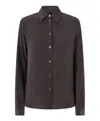 Pinko Button-down Silk Shirt In Brown