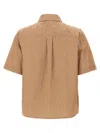 Pinko Brown Striped Shirt With Rounded Hem In Nude