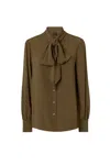 Pinko Silk-blend Shirt With Bow In Green