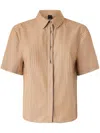 Pinko Brown Striped Shirt With Rounded Hem In Nude