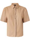 Pinko Brown Striped Shirt With Rounded Hem In Nude