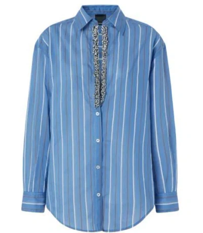 Pinko Blue Striped Shirt With Jewel Embroidery