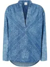 Pinko Blouse À Col V En Denim Avec Imprimé Bandana In Multicolor