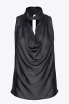 Pinko Crinkle Satin Top With Draping In Nero Limousine