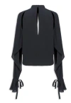 Pinko Silk-blend Blouse With Ruffled Sleeves In Nero Limousine