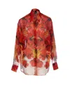 Pinko Shirt With Red Flower And Check Print In Red