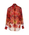 Pinko Shirt With Red Flower And Check Print In Red