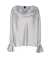 Pinko Satin Boat Neck Long Sleeve Top In Silver