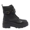 Pinko Chunky Platform Black Leather Boots With Decorative Buckle In Black