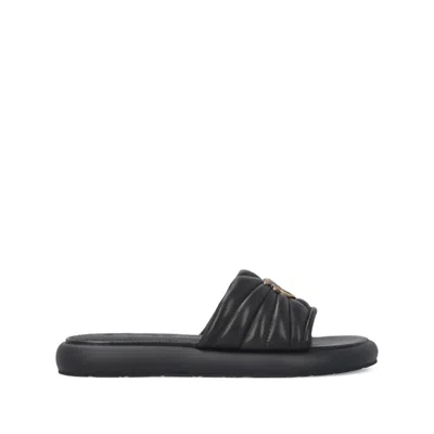 Pinko Fiona Black Slides With Chunky Design And Love Birds Logo Plaque In Leather Woman