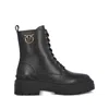 Pinko Leather Combat Boots With Metal Logo In Black