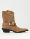 Pinko Texan-style Suede Ankle Boots With Heel In Beige