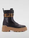 Pinko Leather Combat Boots With Branded Front Stretch Ribbon In Schwarz