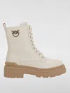 Pinko Mia Leather Combat Boots In Weiss