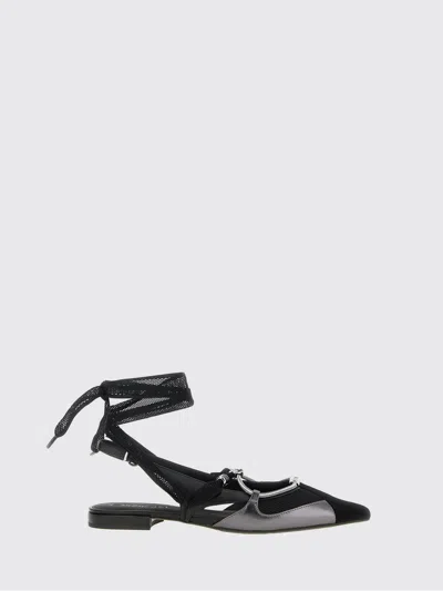 Pinko Gianira Black Ballerinas With Pointed Toe And Decorative Ankle Band In Leather And Fabric Blend Woma