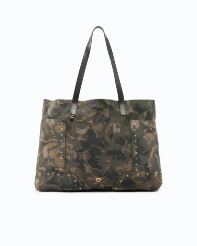 Pinko - Shopper Bag In Suede With Camouflage Print And Studs