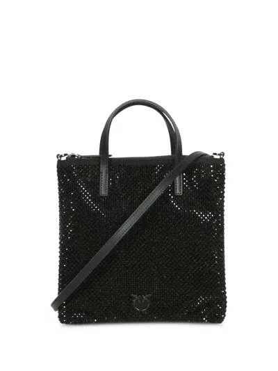 Pinko Shopper Bag With Jewel Rhinestones In Black