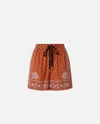 Pinko Viscose Shorts With Bandana Print In Burnt/white