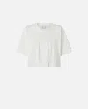 Pinko White Crop T-shirt With Logo On The Front And Gathers In Cotton Woman In Bianco-biancaneve