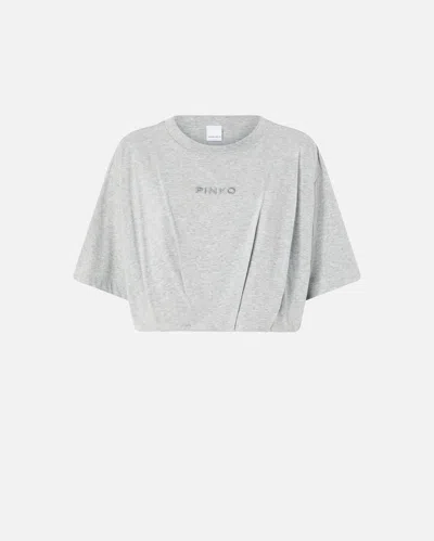 Pinko Short And Loose T-shirt With Logo Embroidery In Grey
