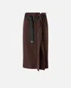 Pinko Short Asymmetrical Skirt In Technical Fabric With Belt In Brown