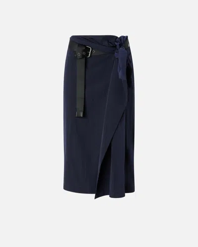 Pinko Short Asymmetrical Skirt In Technical Fabric With Belt In Blue