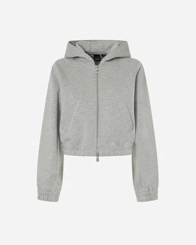 Pinko Short Bomber-style Hooded Sweatshirt In Drizzle Grey