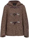 Pinko Herringbone-pattern Hooded Jacket In Brown