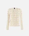 Pinko Cropped Knit Openwork Cardigan In Blanc Cygne