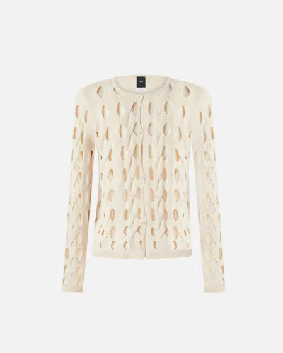 Pinko Cropped Knit Openwork Cardigan In Beige