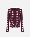 Pinko Short Cardigan In Perforated Knit In Bordeaux Intenso