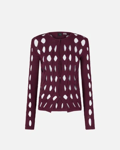Pinko Short Cardigan In Perforated Knit In Bordeaux Intenso