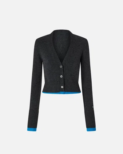 PINKO CASHMERE WOOL CROPPED CARDIGAN WITH CONTRASTS