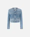 Pinko Blue Cropped Jacket With Patch Pockets On The Front In Mid Wash